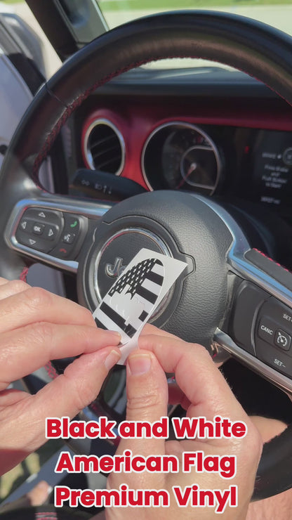 Jeep Wrangler JL Gladiator Steering Wheel Circle Black & White American Flag Vinyl Decal Sticker