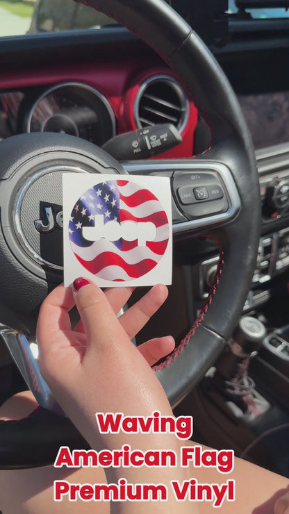 Jeep Wrangler JL Gladiator Steering Wheel Circle Waving American Flag Vinyl Decal Sticker