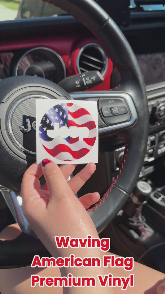 Jeep Wrangler JL Gladiator Steering Wheel Circle Waving American Flag Vinyl Decal Sticker