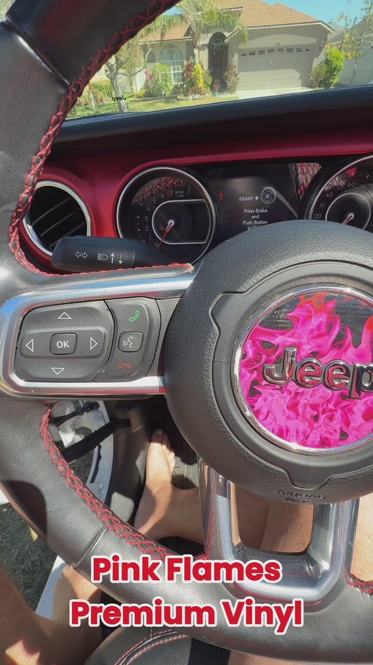 Jeep Wrangler JL Gladiator Steering Wheel Circle Pink Flames Vinyl Decal Sticker