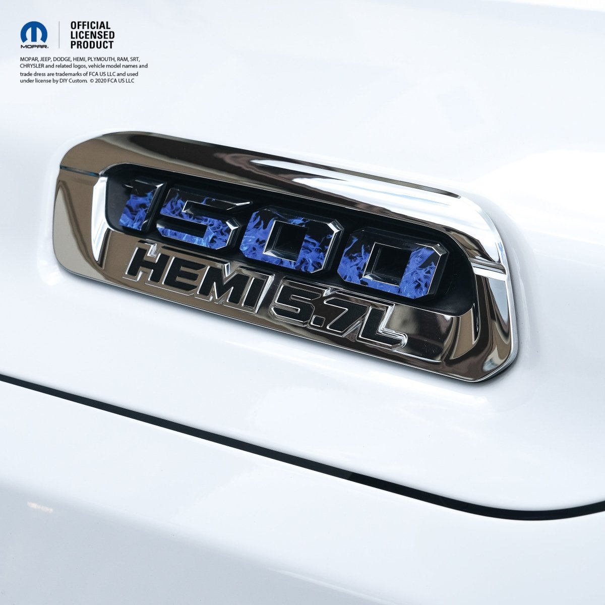 RAM 1500 Hood Emblem Overlay Decals L&R BLUE FIRE Fits 2019 - 2026 RAM Trucks - Tiny Wrapz