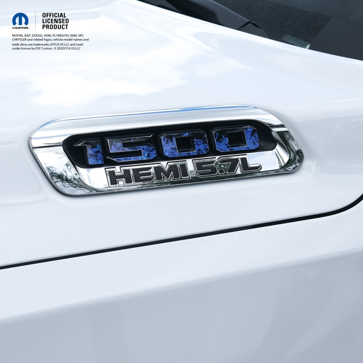 RAM 1500 Hood Emblem Overlay Decals L&R BLUE FIRE Fits 2019 - 2026 RAM Trucks - Tiny Wrapz