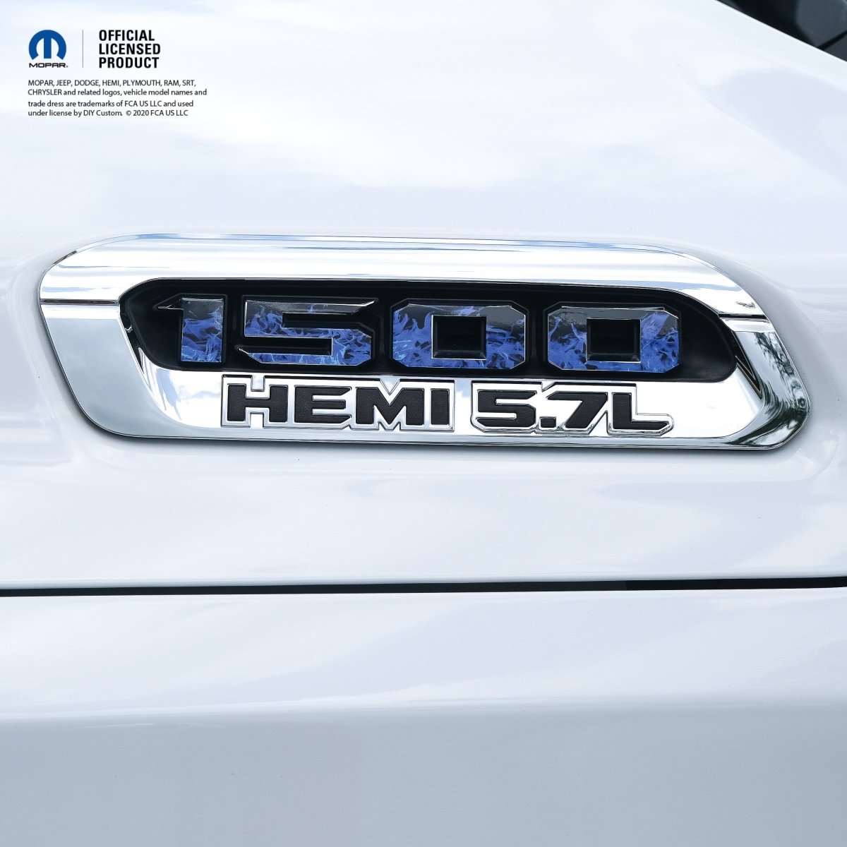 RAM 1500 Hood Emblem Overlay Decals L&R BLUE FIRE Fits 2019 - 2026 RAM Trucks - Tiny Wrapz