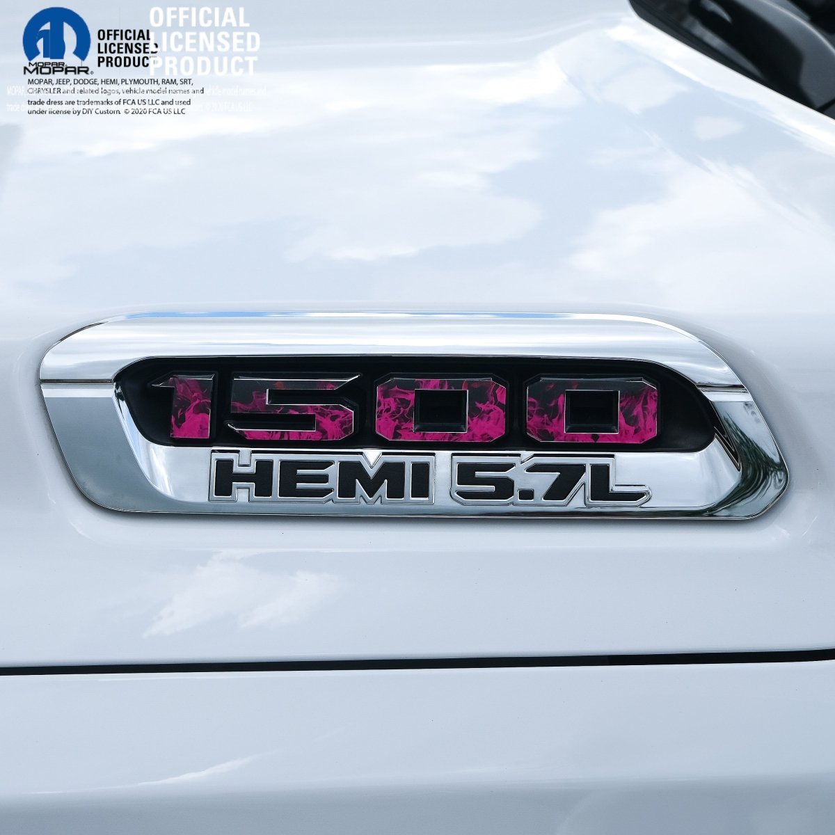RAM 1500 Hood Emblem Overlay Decals L&R PINK FIRE FLAMES Fits 2019 - 2026 RAM Trucks - Tiny Wrapz