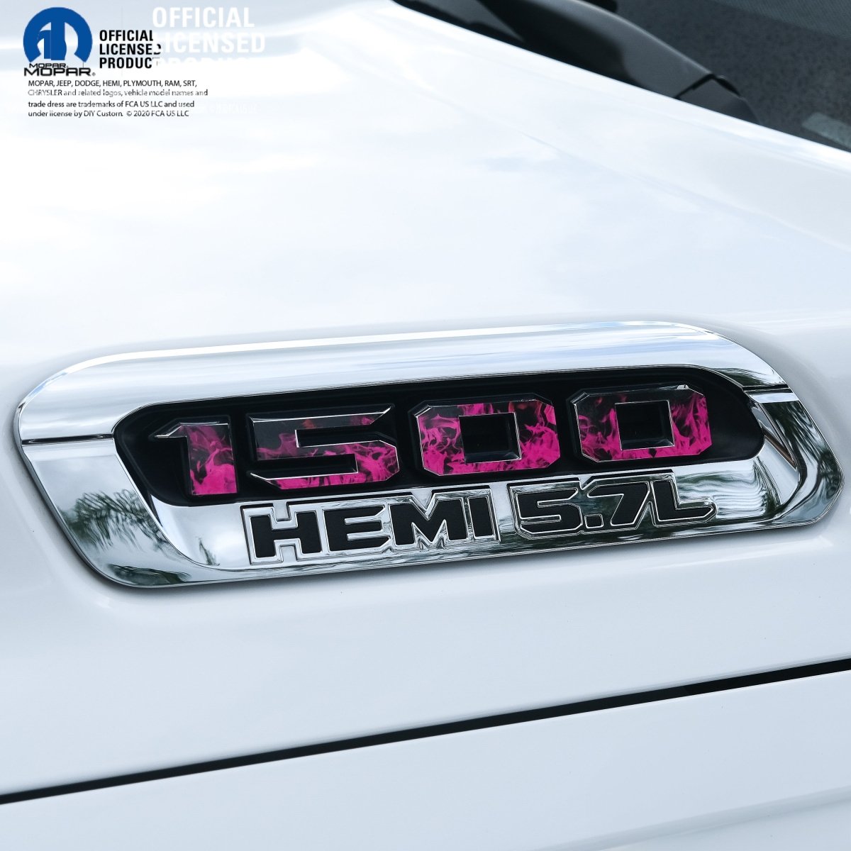 RAM 1500 Hood Emblem Overlay Decals L&R PINK FIRE FLAMES Fits 2019 - 2026 RAM Trucks - Tiny Wrapz