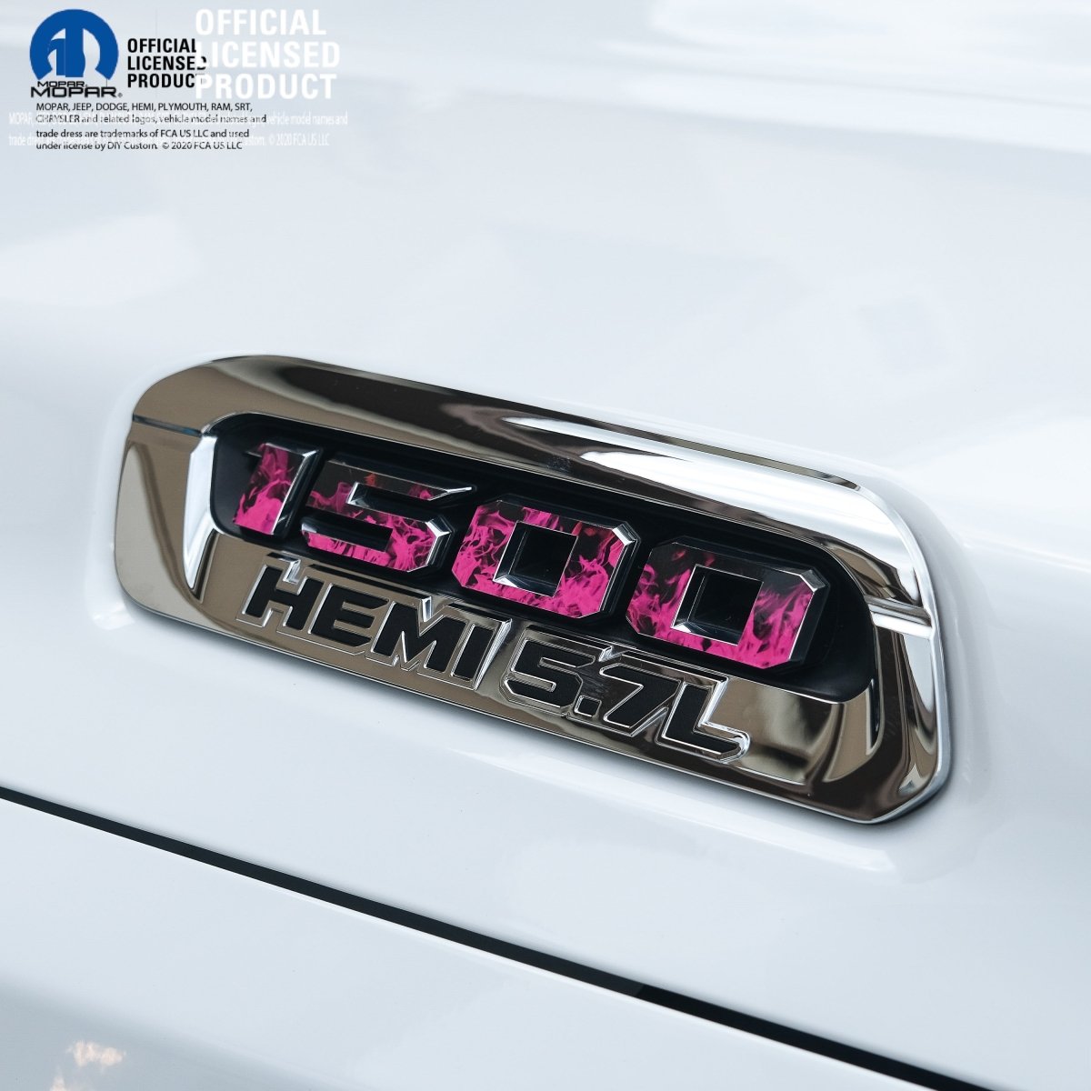 RAM 1500 Hood Emblem Overlay Decals L&R PINK FIRE FLAMES Fits 2019 - 2026 RAM Trucks - Tiny Wrapz