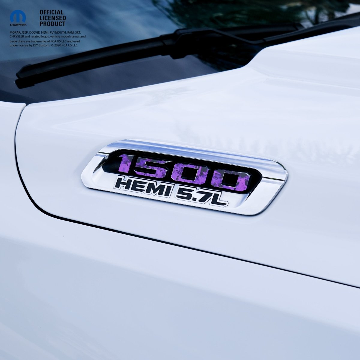 RAM 1500 Hood Emblem Overlay Decals L&R PURPLE FIRE FLAMES Fits 2019 - 2026 RAM Trucks - Tiny Wrapz