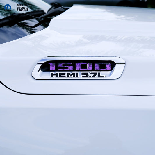 RAM 1500 Hood Emblem Overlay Decals L&R PURPLE FIRE FLAMES Fits 2019 - 2026 RAM Trucks - Tiny Wrapz