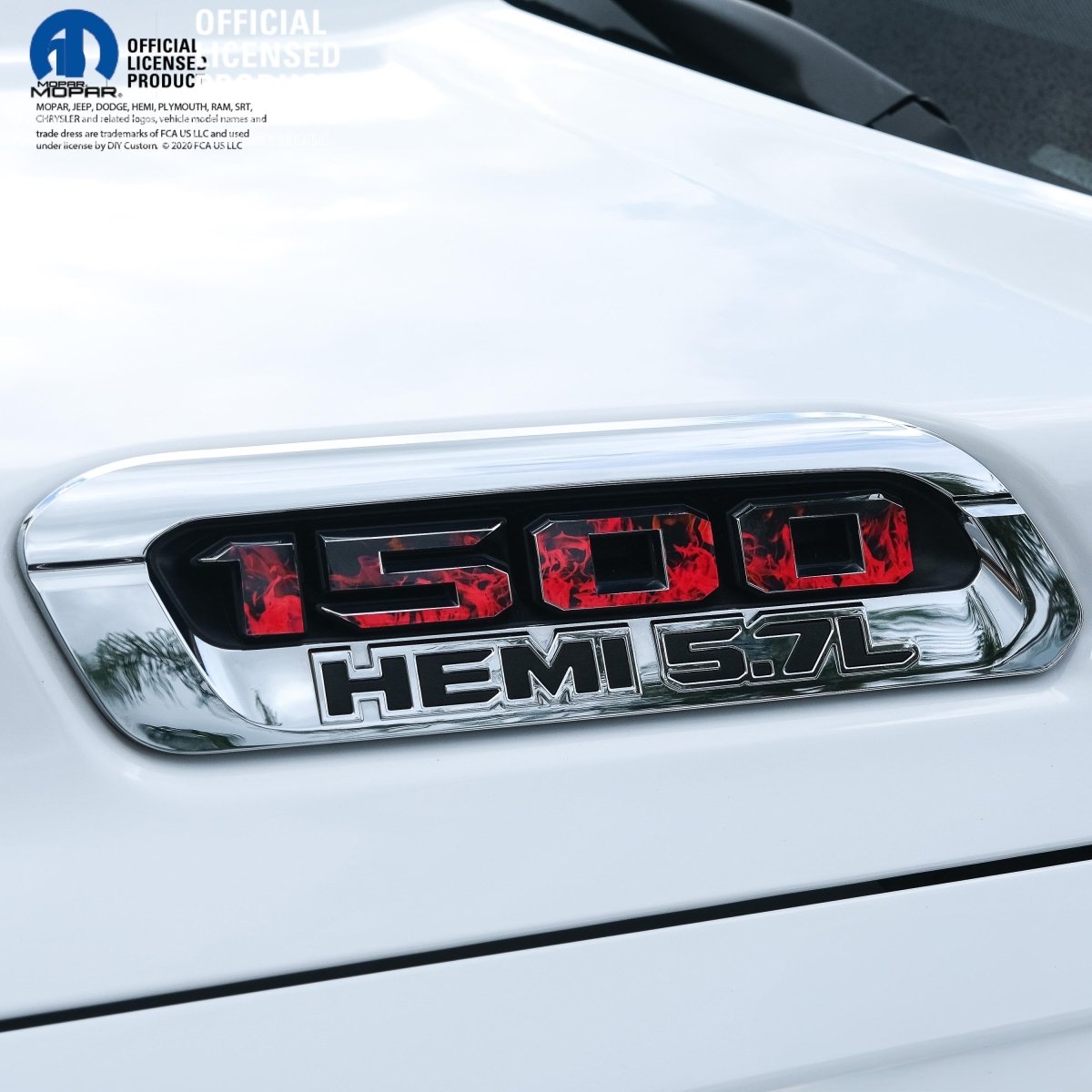 RAM 1500 Hood Emblem Overlay Decals L&R RED FIRE FLAMES Fits 2019 - 2026 RAM Trucks - Tiny Wrapz