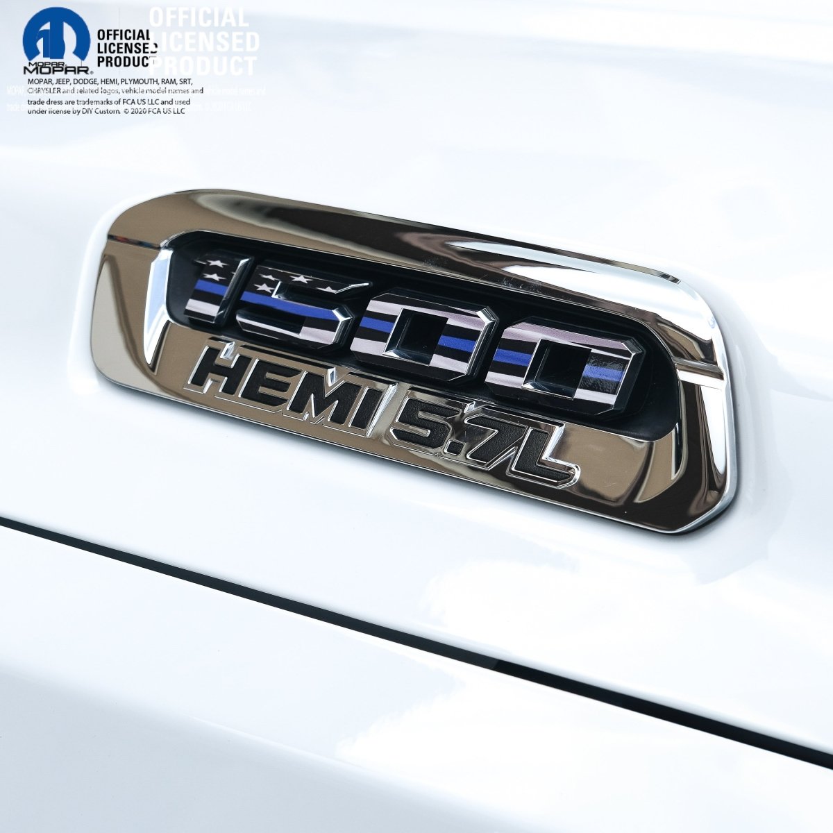 RAM 1500 Hood Emblem Overlay Decals L&R THIN BLUE LINE AMERICAN FLAG Fits 2019 - 2026 RAM Trucks - Tiny Wrapz
