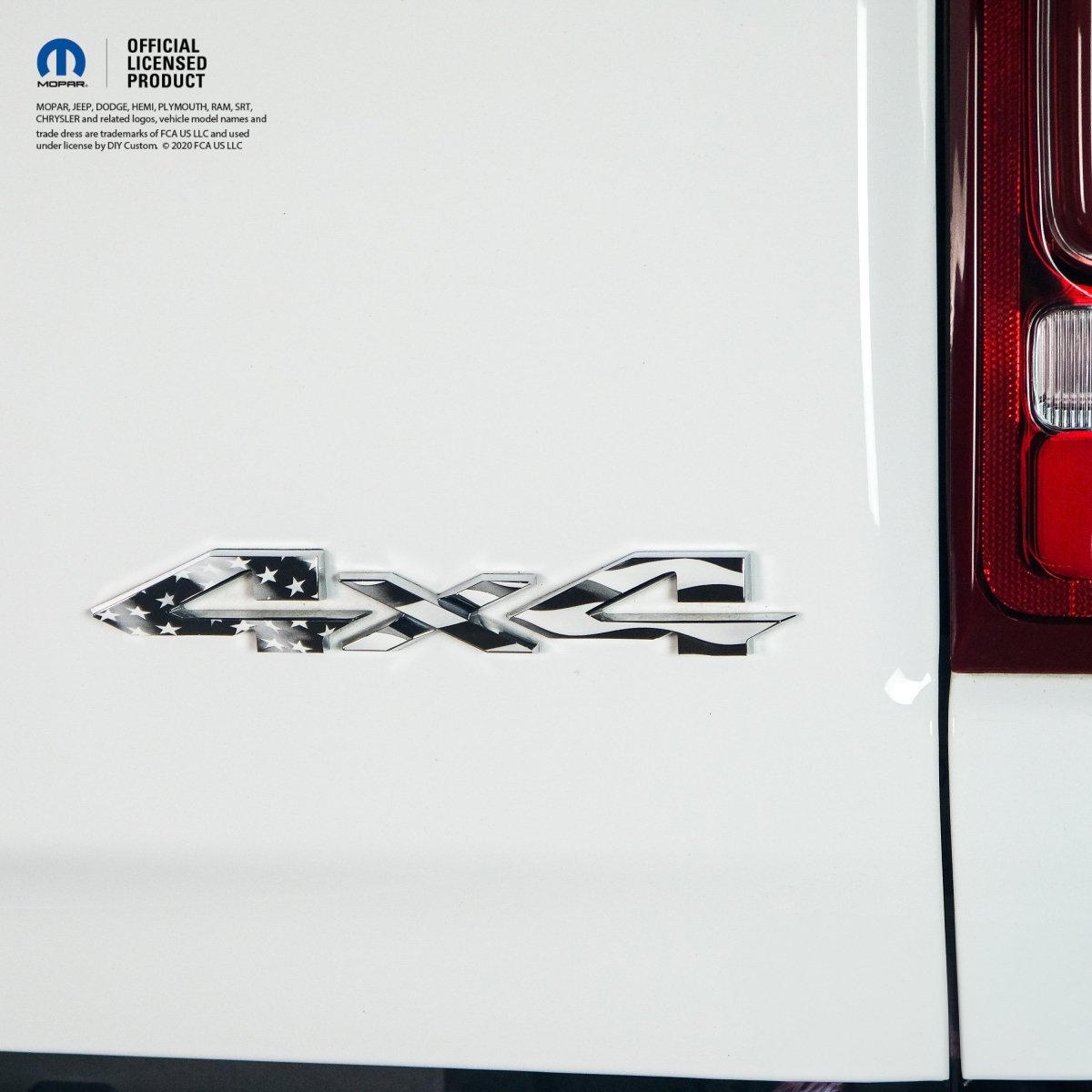 RAM 4x4 Emblem Overlay Decals GRAYSCALE AMERICAN FLAG Fits 2009 - 2026 1500 - 5500 - Tiny Wrapz