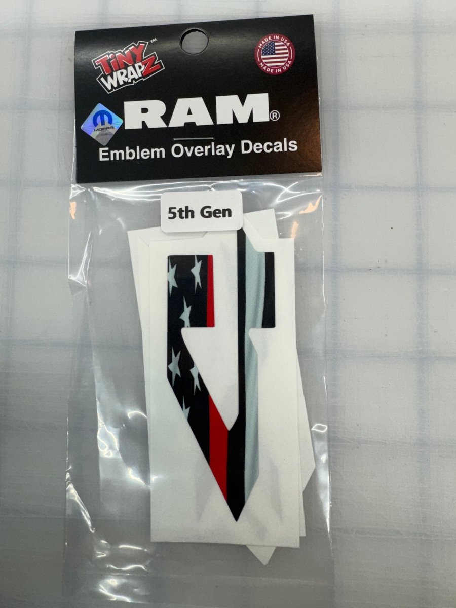 RAM 4x4 Emblem Overlay Decals Thin Red Line AMERICAN FLAG Fits 2009-2026 1500-5500 - Tiny Wrapz