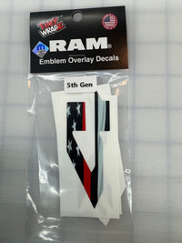 RAM 4x4 Emblem Overlay Decals Thin Red Line AMERICAN FLAG Fits 2009-2026 1500-5500 - Tiny Wrapz