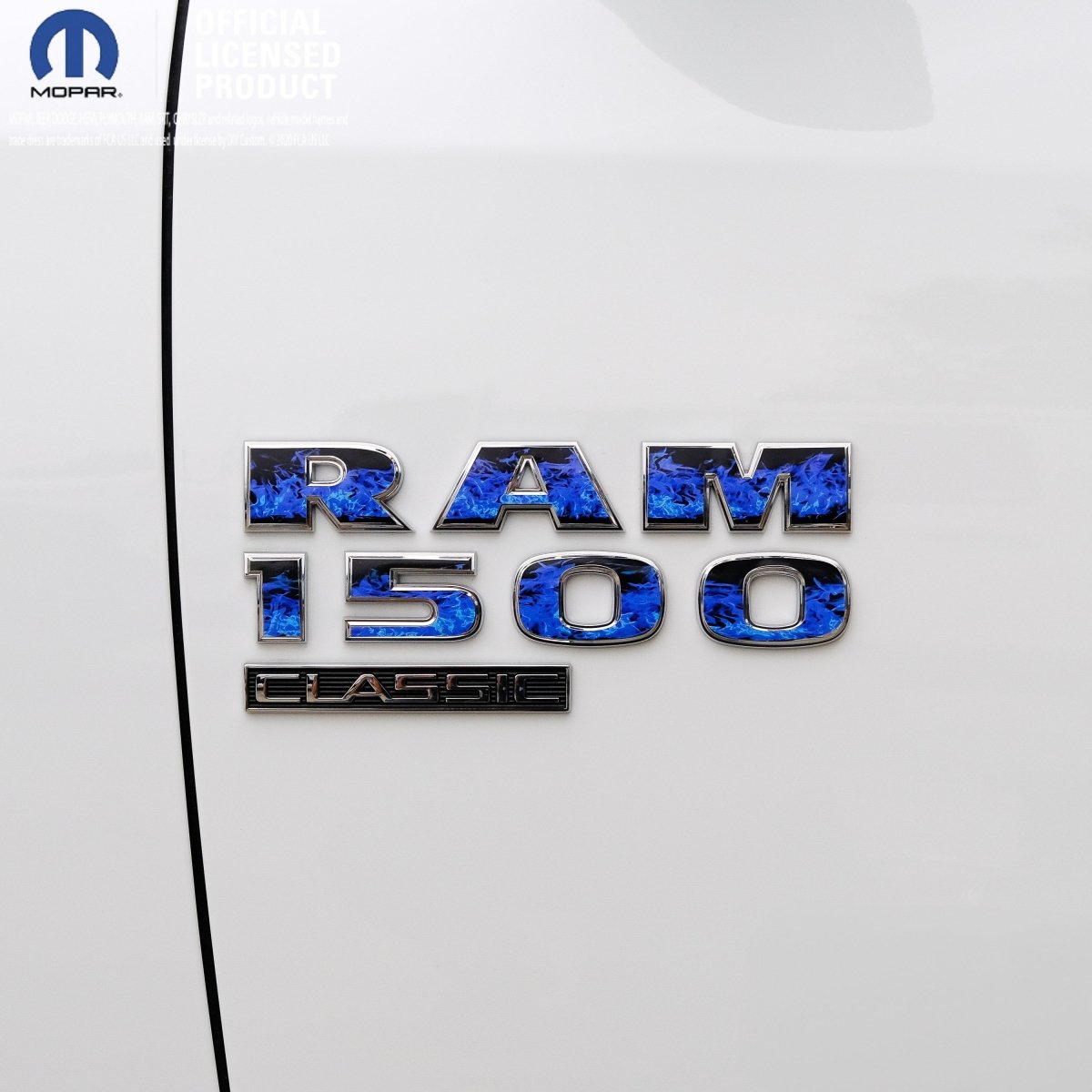 RAM Classic 1500 - 3500 Door Emblem Decals BLUE FLAMES Fits 2009 - 2024 - Tiny Wrapz