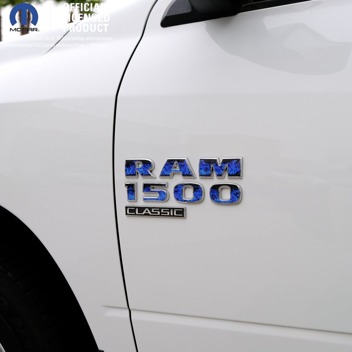 RAM Classic 1500 - 3500 Door Emblem Decals BLUE FLAMES Fits 2009 - 2024 - Tiny Wrapz
