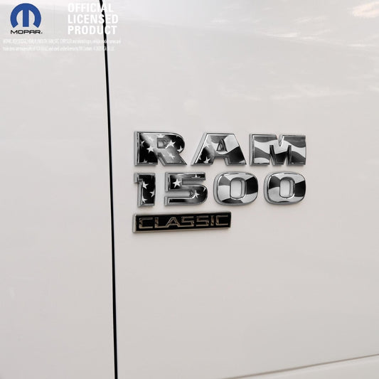 RAM Classic 1500 - 3500 Door Emblem Decals Grayscale American Flag Fits 2009 - 2024 - Tiny Wrapz