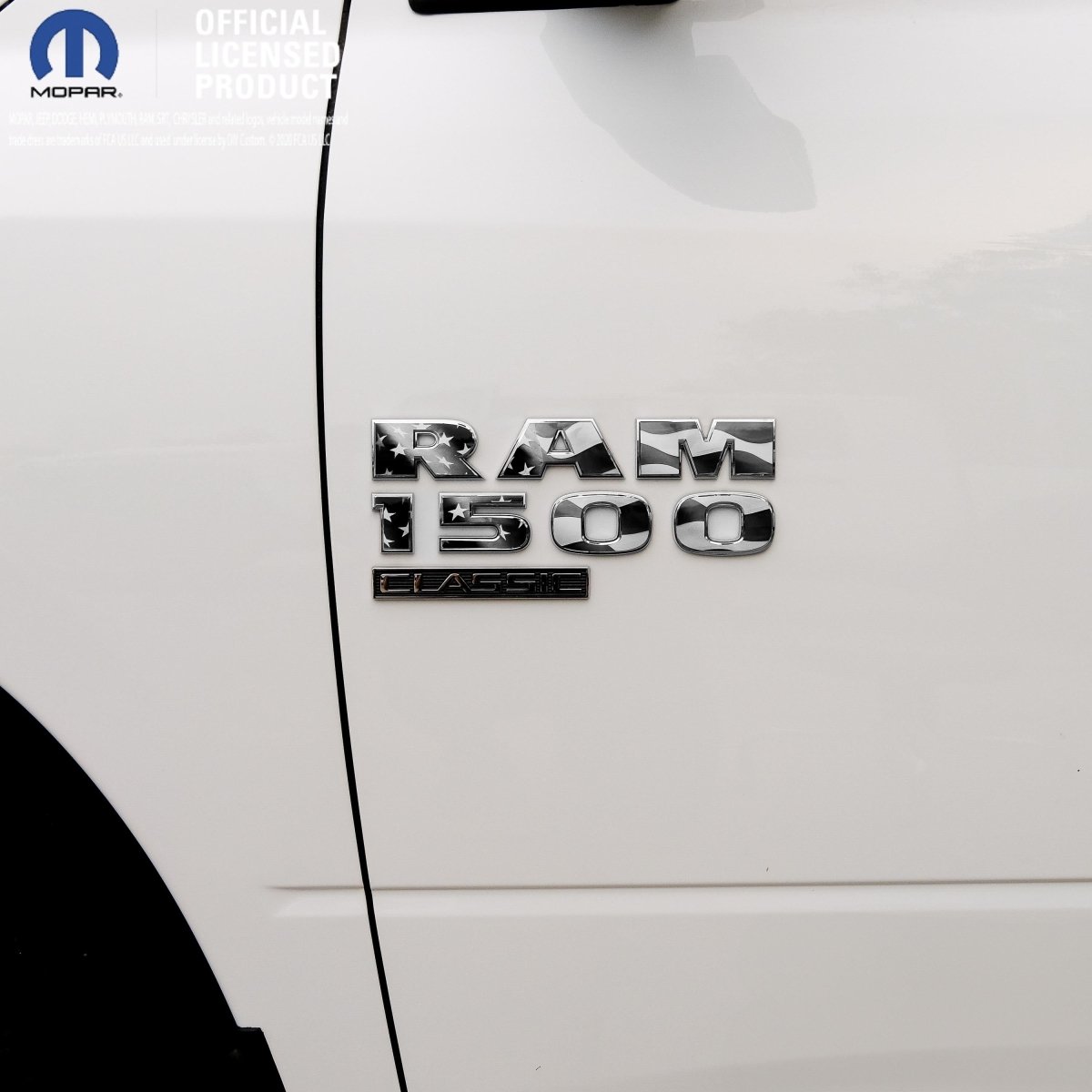 RAM Classic 1500 - 3500 Door Emblem Decals Grayscale American Flag Fits 2009 - 2024 - Tiny Wrapz