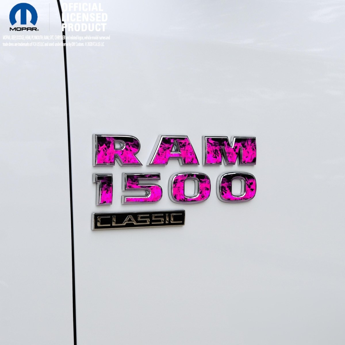 RAM Classic 1500 - 3500 Door Emblem Decals PINK FLAMES Fits 2009 - 2024 - Tiny Wrapz