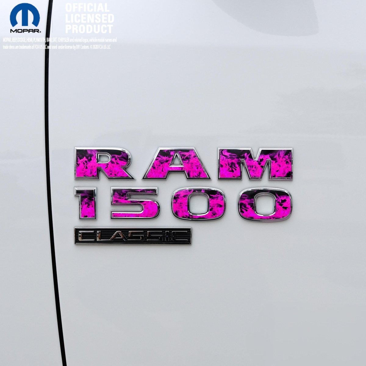 RAM Classic 1500 - 3500 Door Emblem Decals PINK FLAMES Fits 2009 - 2024 - Tiny Wrapz