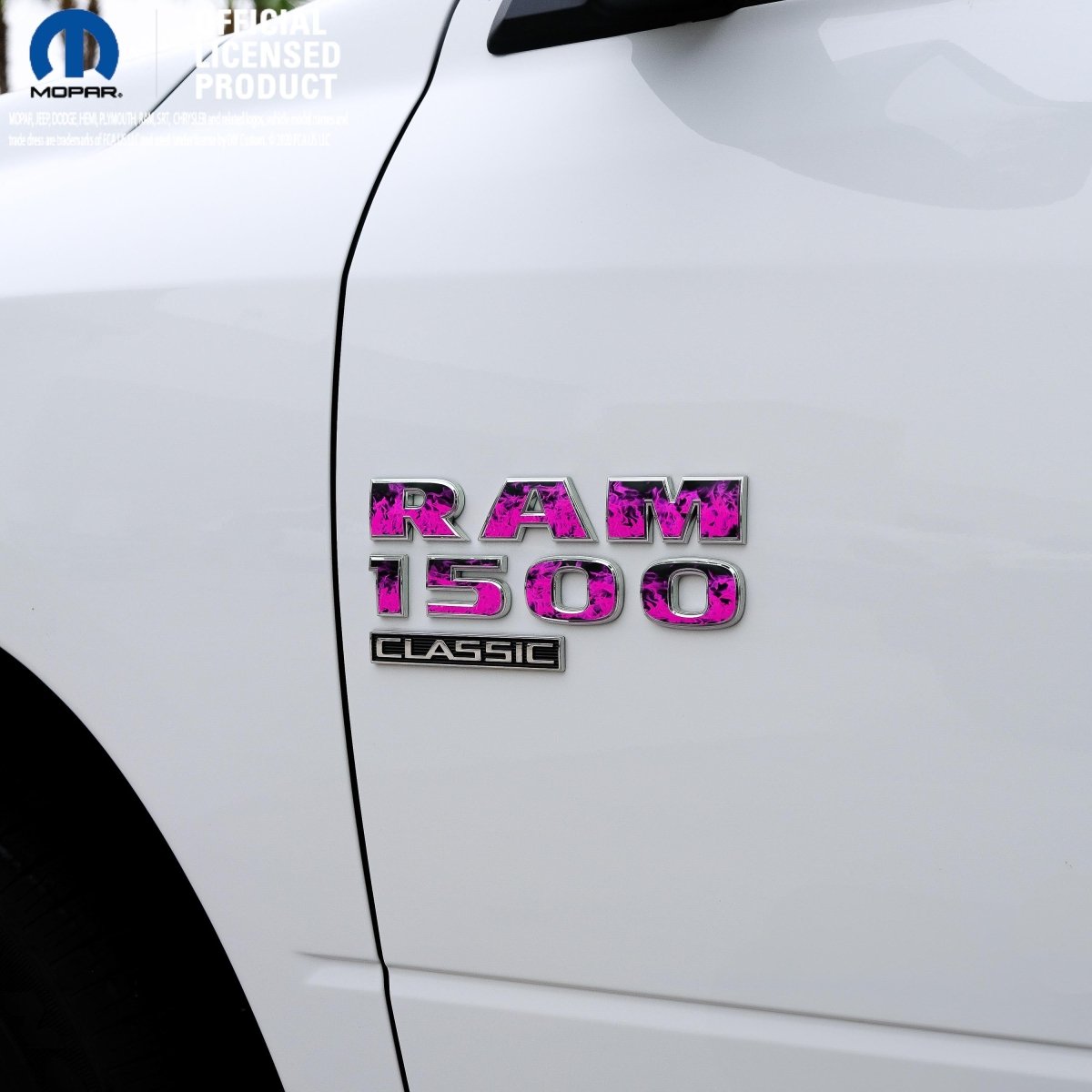 RAM Classic 1500 - 3500 Door Emblem Decals PINK FLAMES Fits 2009 - 2024 - Tiny Wrapz