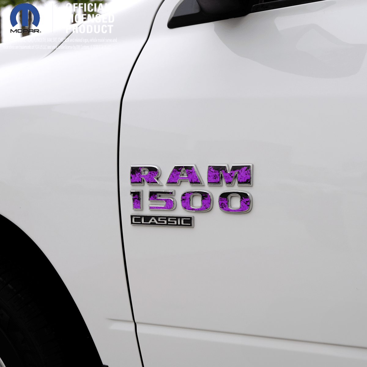 RAM Classic 1500 - 3500 Door Emblem Decals PURPLE FLAMES Fits 2009 - 2024 - Tiny Wrapz