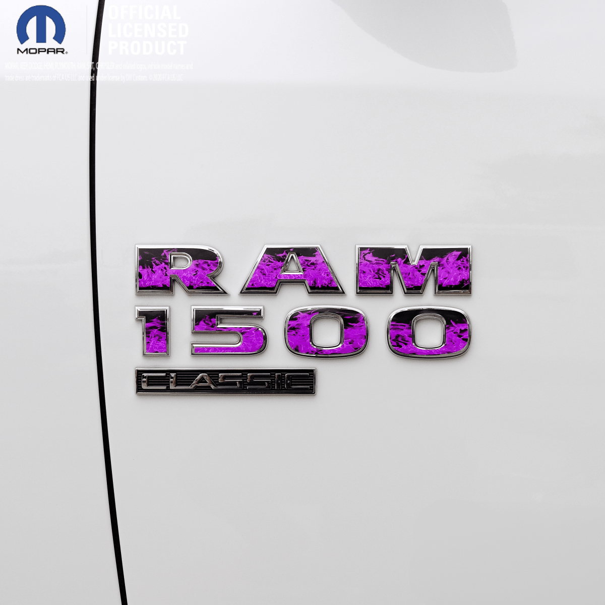 RAM Classic 1500 - 3500 Door Emblem Decals PURPLE FLAMES Fits 2009 - 2024 - Tiny Wrapz