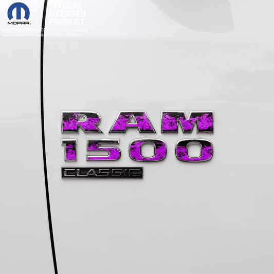 RAM Classic 1500 - 3500 Door Emblem Decals PURPLE FLAMES Fits 2009 - 2024 - Tiny Wrapz