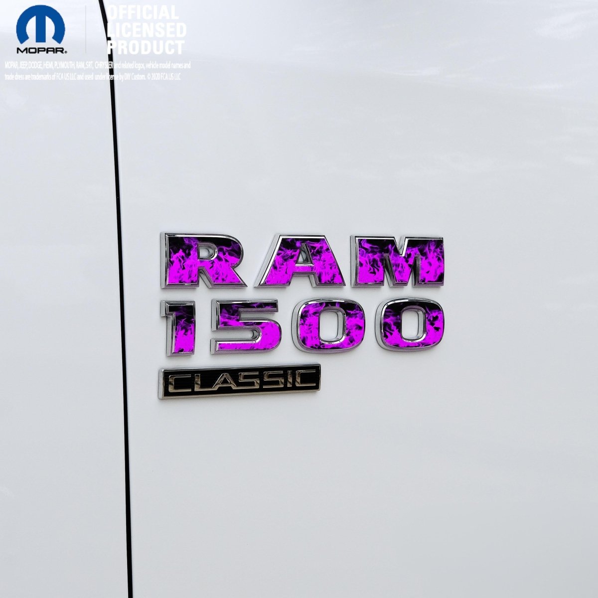 RAM Classic 1500 - 3500 Door Emblem Decals PURPLE FLAMES Fits 2009 - 2024 - Tiny Wrapz