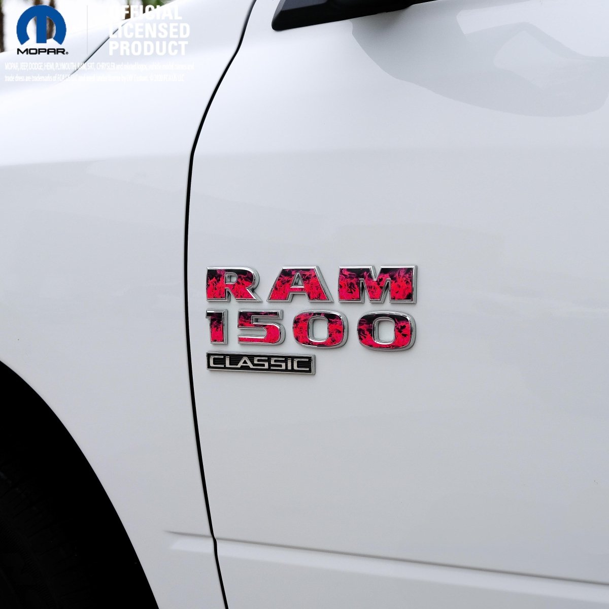 RAM Classic 1500 - 3500 Door Emblem Decals RED FLAMES Fits 2009 - 2024 - Tiny Wrapz
