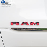 RAM Door x2 Emblem Overlay Decals L&R RED FIRE FLAMES Fits 2019 - 2026 RAM Trucks - Tiny Wrapz