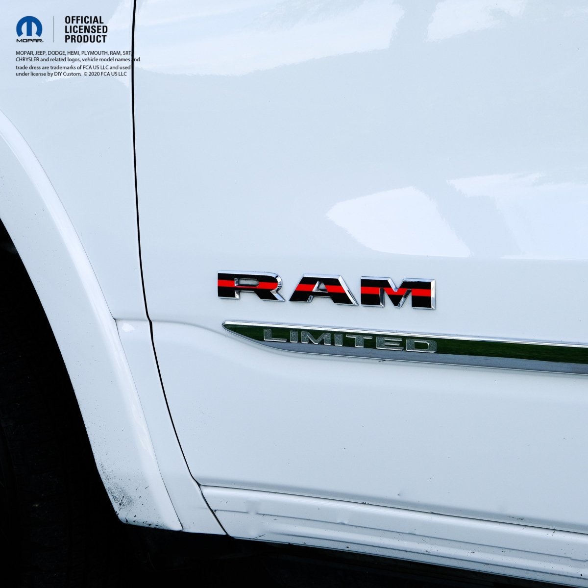 RAM Door x2 Emblem Overlay Decals L&R Thin Red Line Fits 2019 - 2026 RAM Trucks - Tiny Wrapz