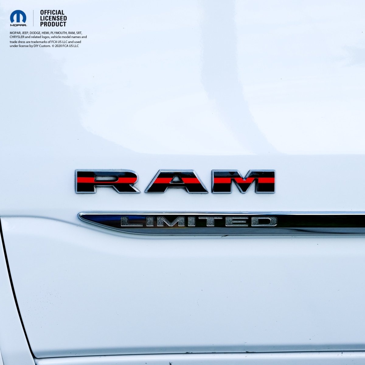 RAM Door x2 Emblem Overlay Decals L&R Thin Red Line Fits 2019 - 2026 RAM Trucks - Tiny Wrapz