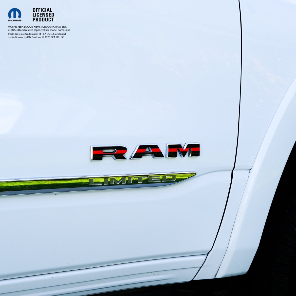 RAM Door x2 Emblem Overlay Decals L&R Thin Red Line Fits 2019 - 2026 RAM Trucks - Tiny Wrapz