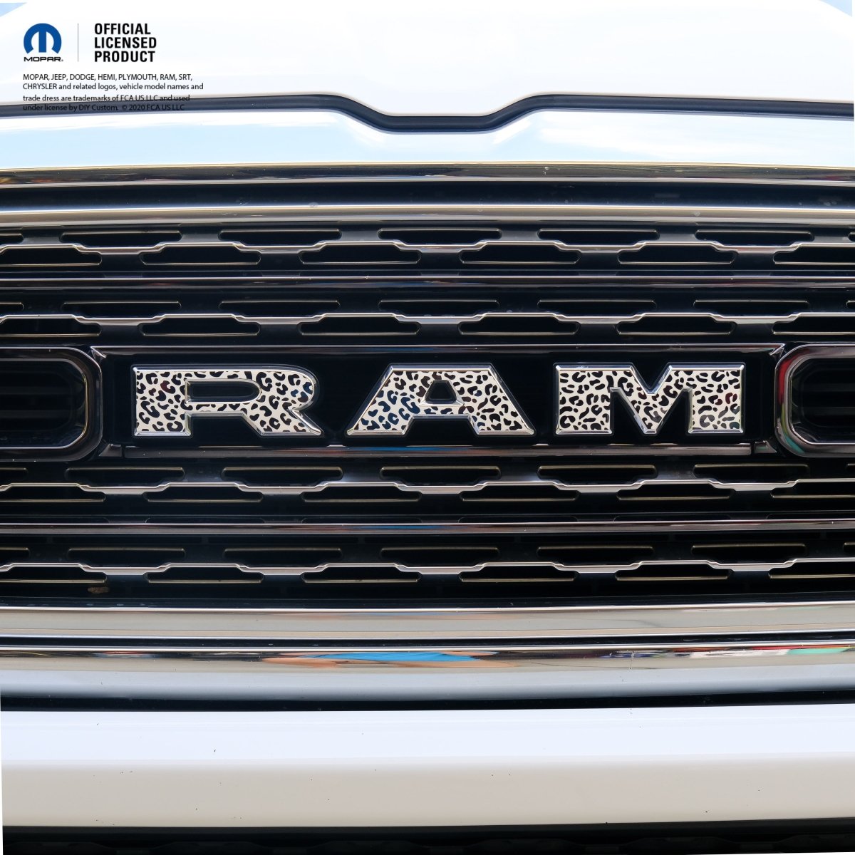 RAM Grill Emblem Overlay Decals BLACK & WHITE LEOPARD PRINT Fits 2009 - 2026 1500 - 5500 - Tiny Wrapz