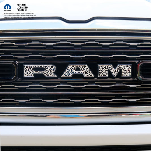 RAM Grill Emblem Overlay Decals BLACK & WHITE LEOPARD PRINT Fits 2009 - 2026 1500 - 5500 - Tiny Wrapz