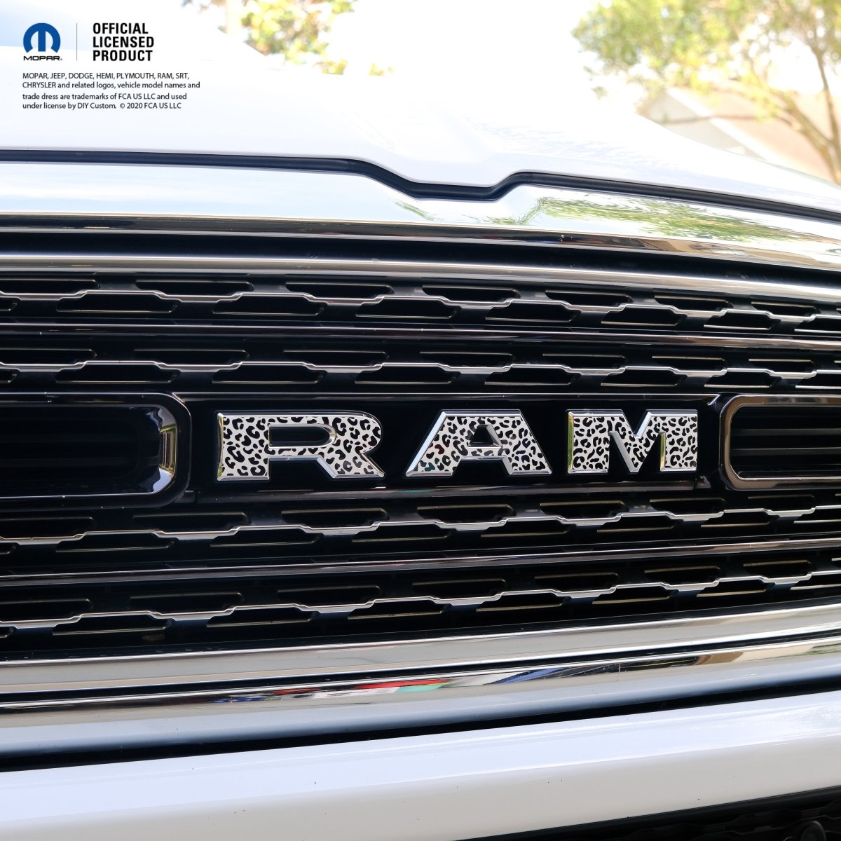 RAM Grill Emblem Overlay Decals BLACK & WHITE LEOPARD PRINT Fits 2009 - 2026 1500 - 5500 - Tiny Wrapz