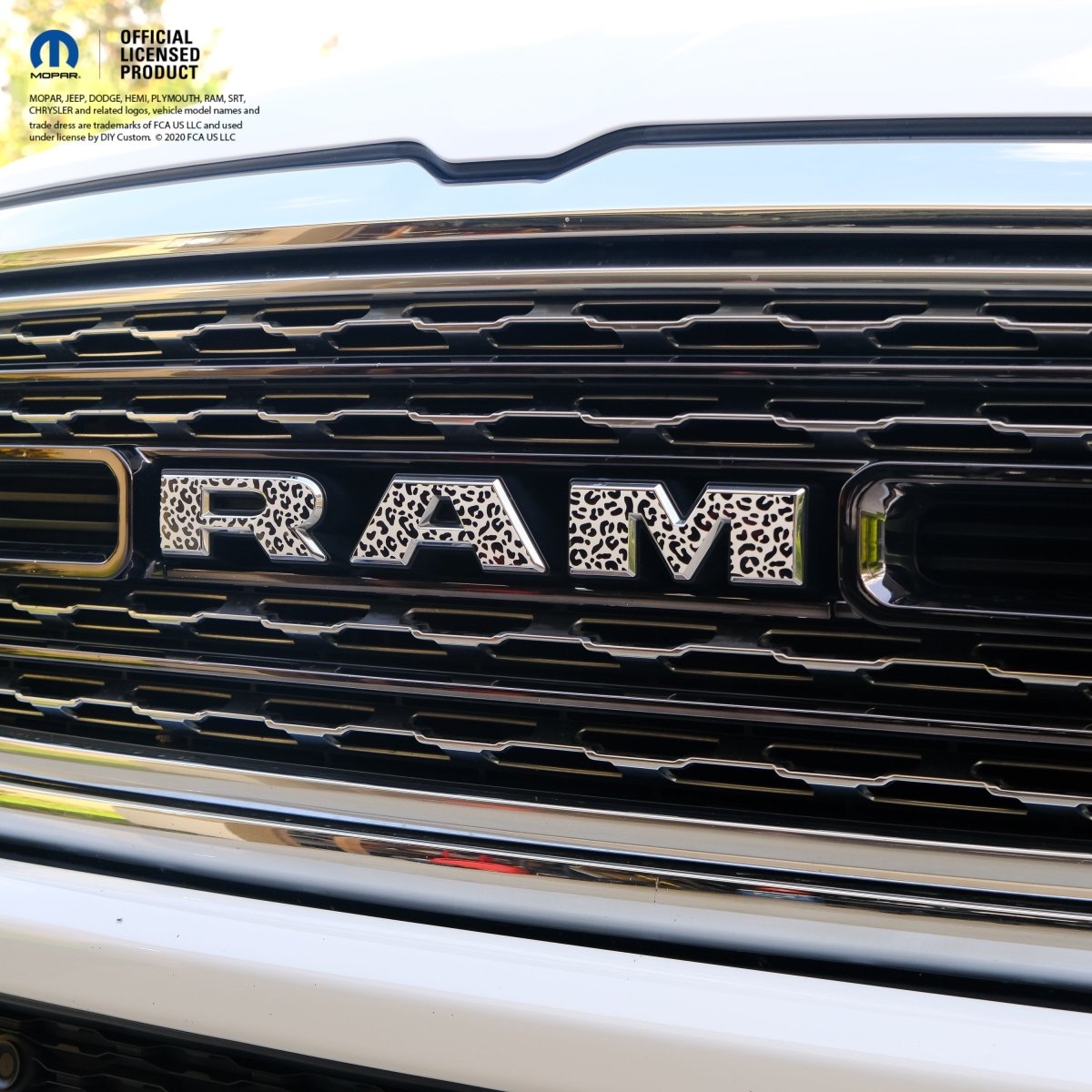 RAM Grill Emblem Overlay Decals BLACK & WHITE LEOPARD PRINT Fits 2009 - 2026 1500 - 5500 - Tiny Wrapz
