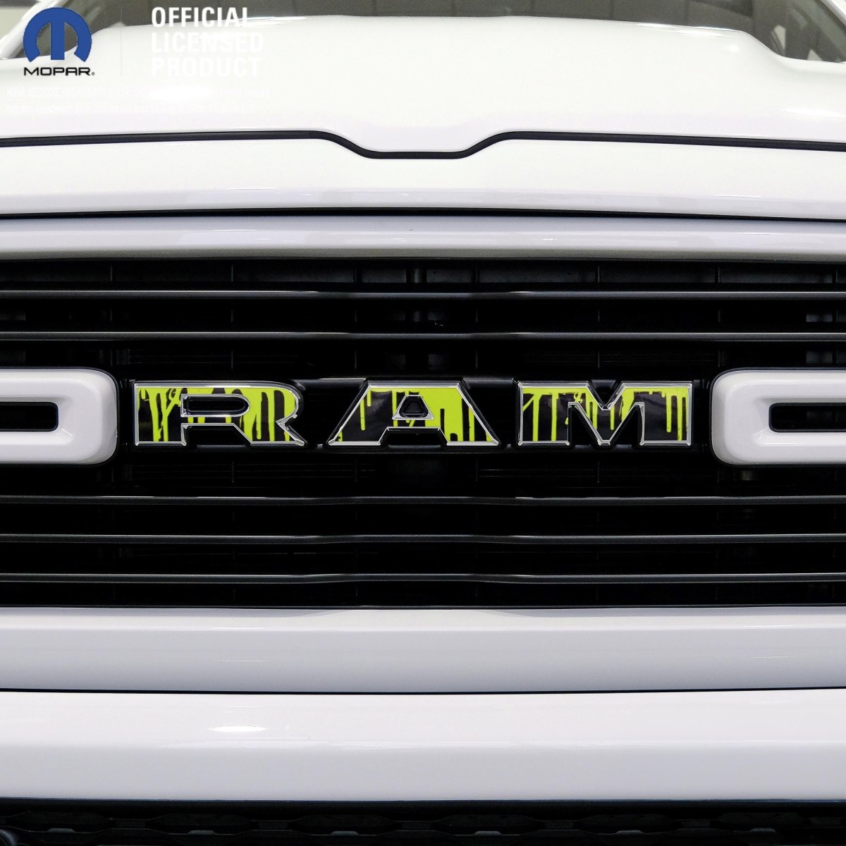 RAM Grill Emblem Overlay Decals DRIPPING GREEN Fits 2009 - 2026 1500 - 5500 - Tiny Wrapz