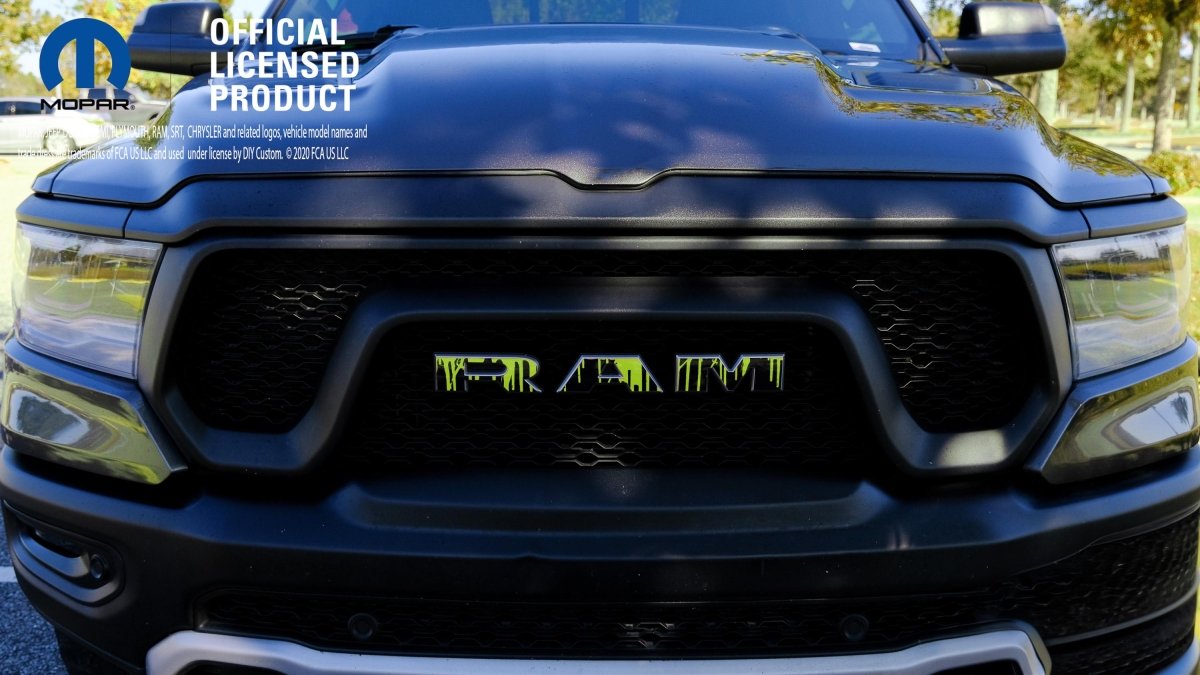 RAM Grill Emblem Overlay Decals DRIPPING GREEN Fits 2009 - 2026 1500 - 5500 - Tiny Wrapz