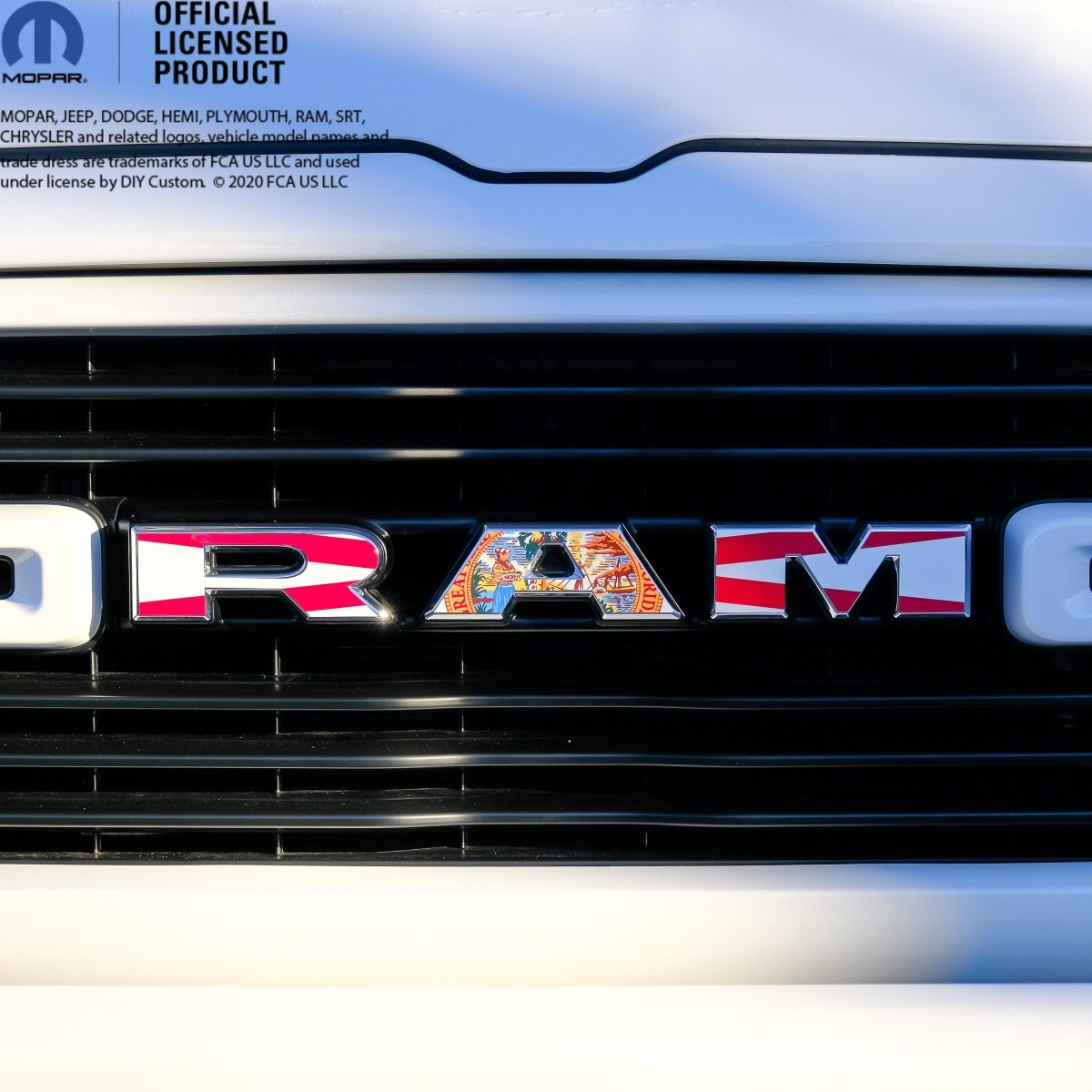 RAM Grill Emblem Overlay Decals FLORIDA STATE FLAG Fits 2009 - 2026 1500 - 5500 - Tiny Wrapz