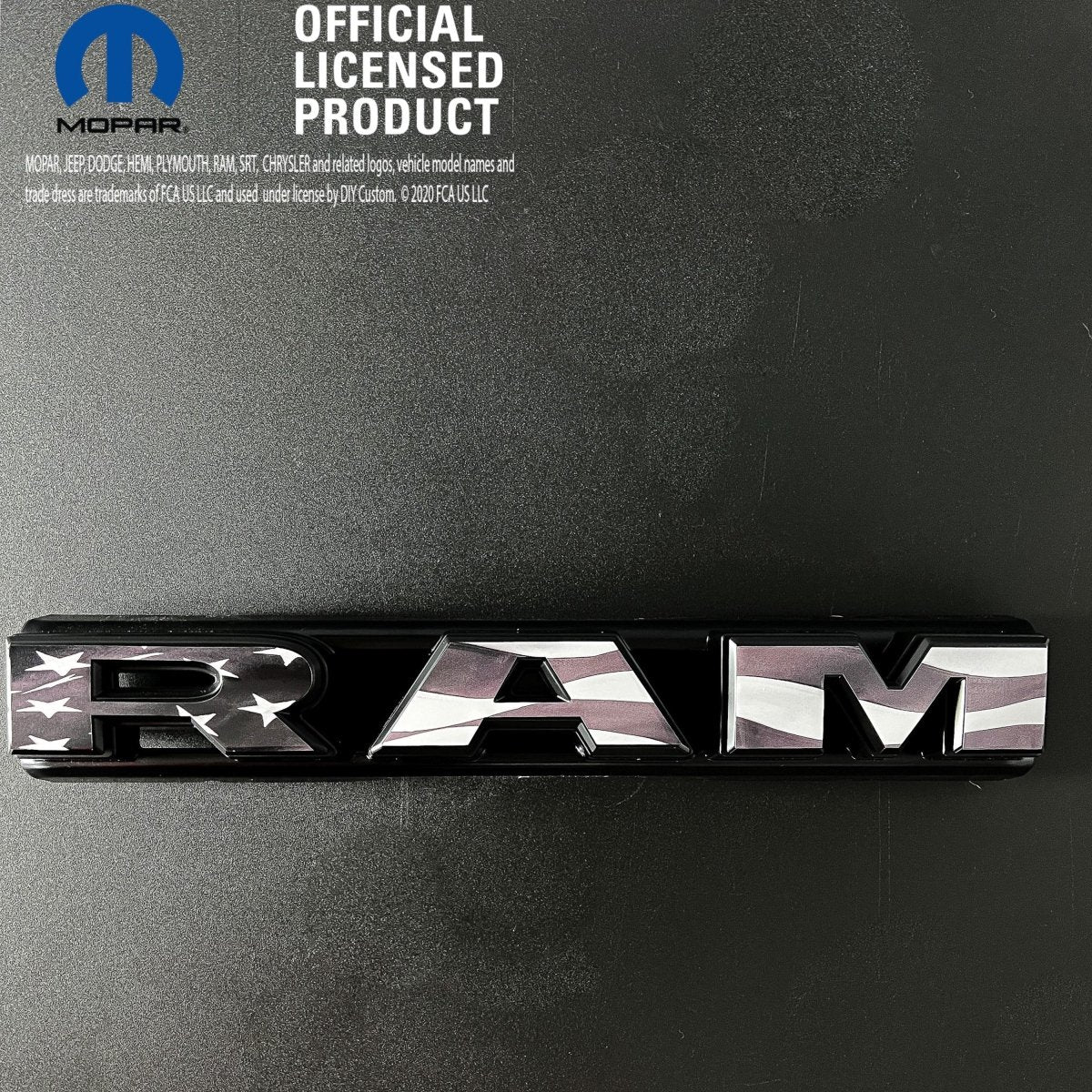 RAM Grill Emblem Overlay Decals Grayscale American Flag Fits 2009 - 2026 1500 - 5500 - Tiny Wrapz