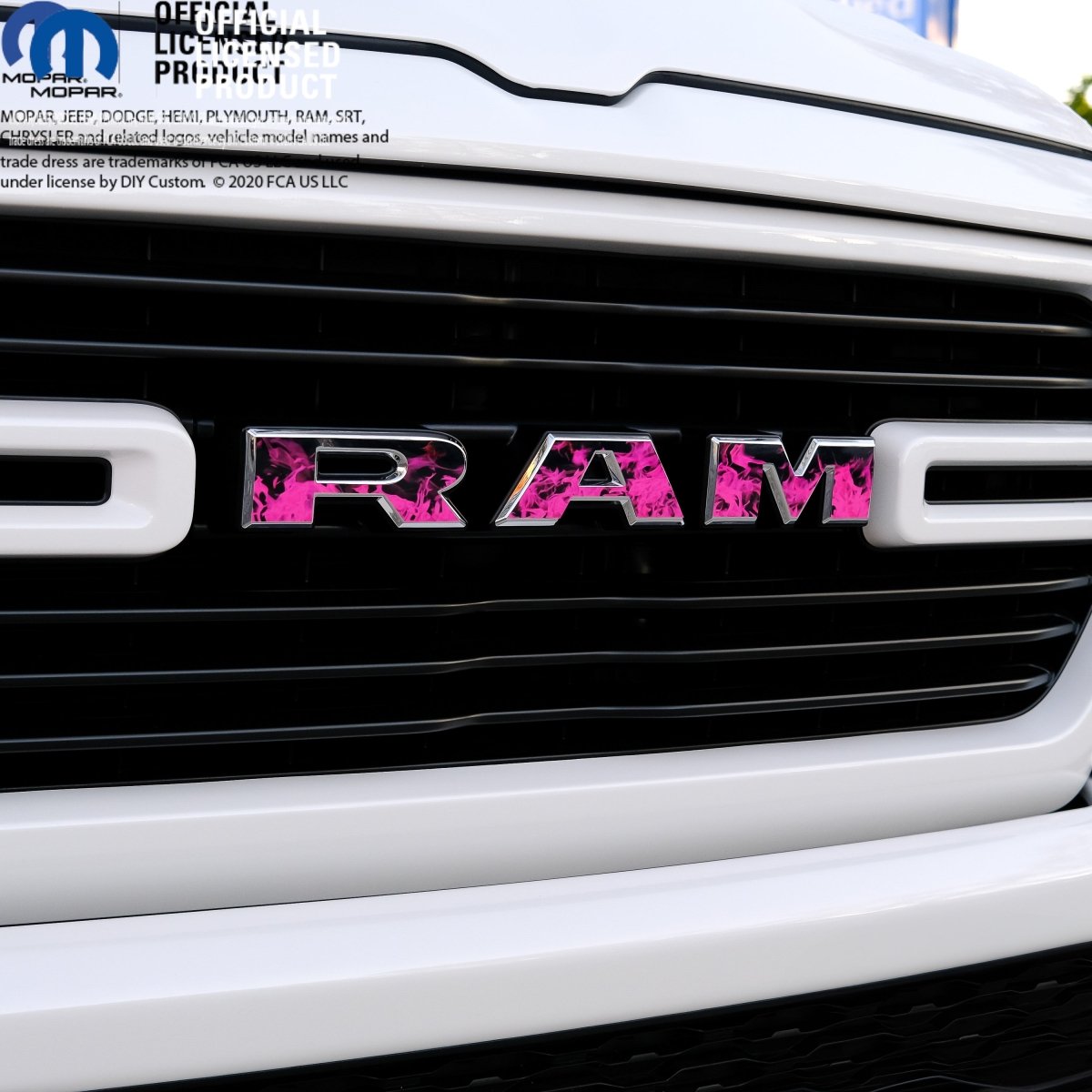 RAM Grill Emblem Overlay Decals PINK FIRE FLAMES Fits 2009 - 2026 1500 - 5500 - Tiny Wrapz