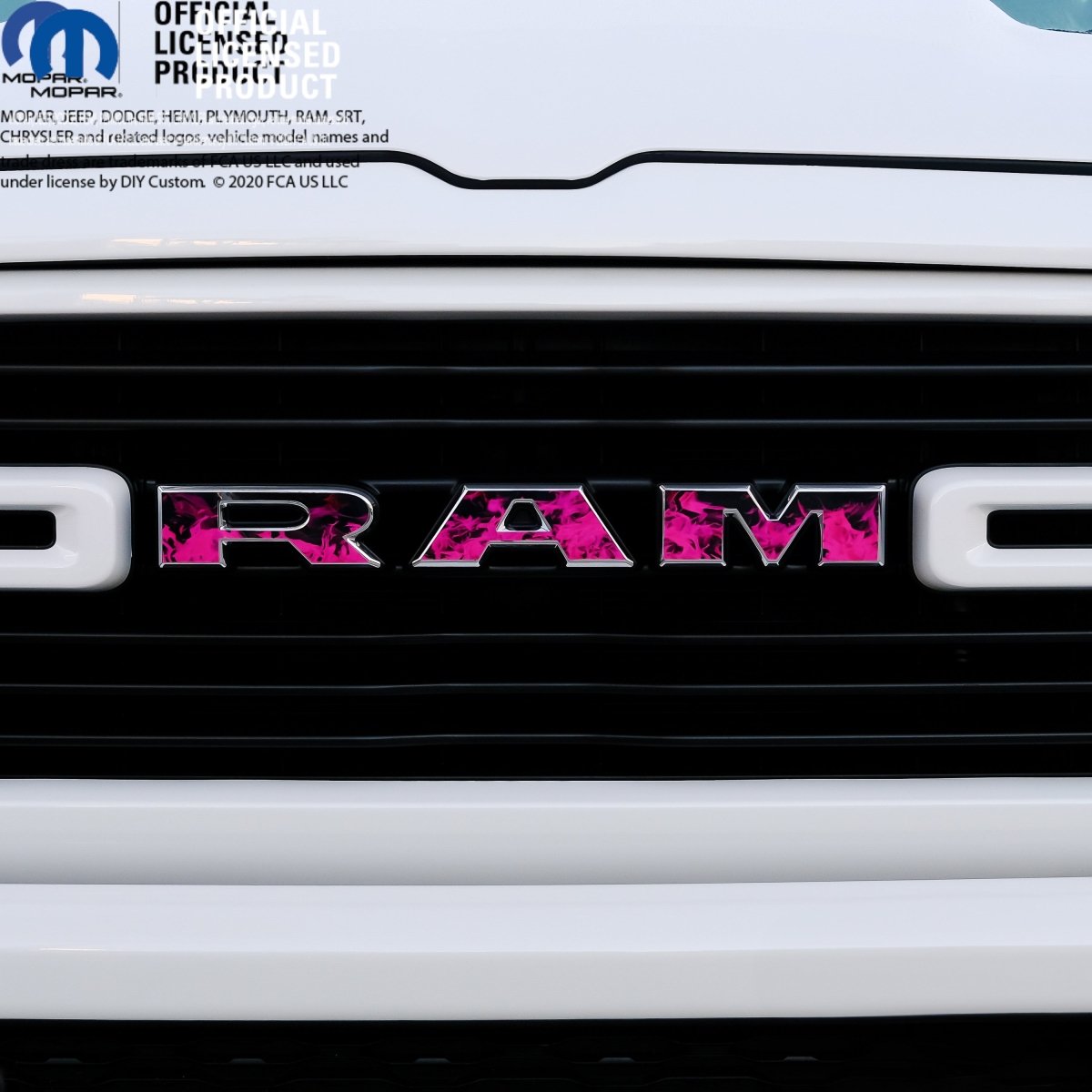 RAM Grill Emblem Overlay Decals PINK FIRE FLAMES Fits 2009 - 2026 1500 - 5500 - Tiny Wrapz