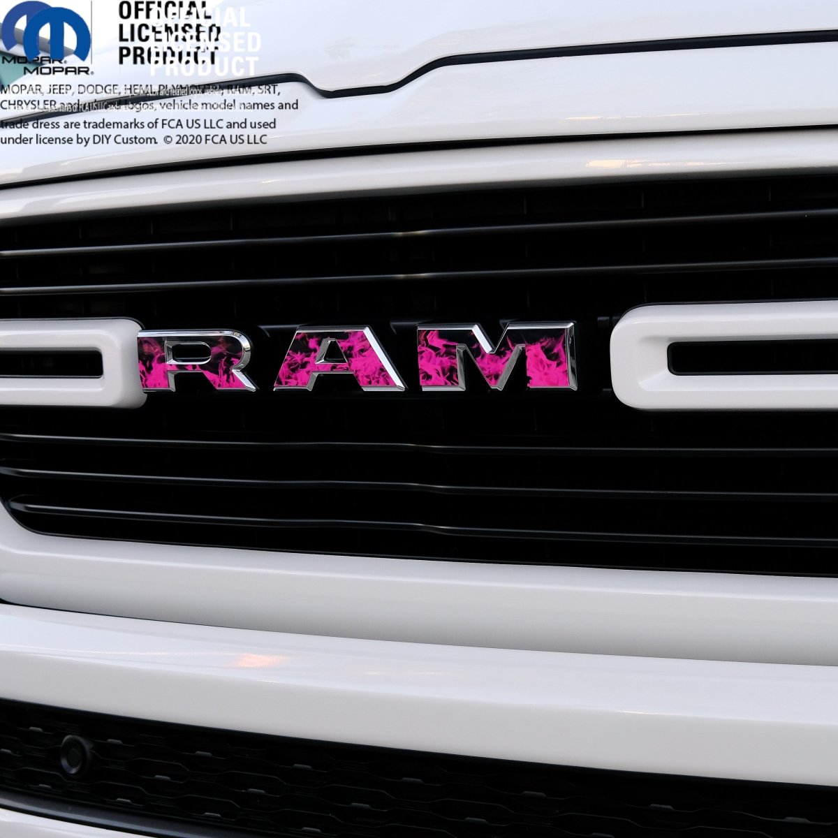 RAM Grill Emblem Overlay Decals PINK FIRE FLAMES Fits 2009 - 2026 1500 - 5500 - Tiny Wrapz
