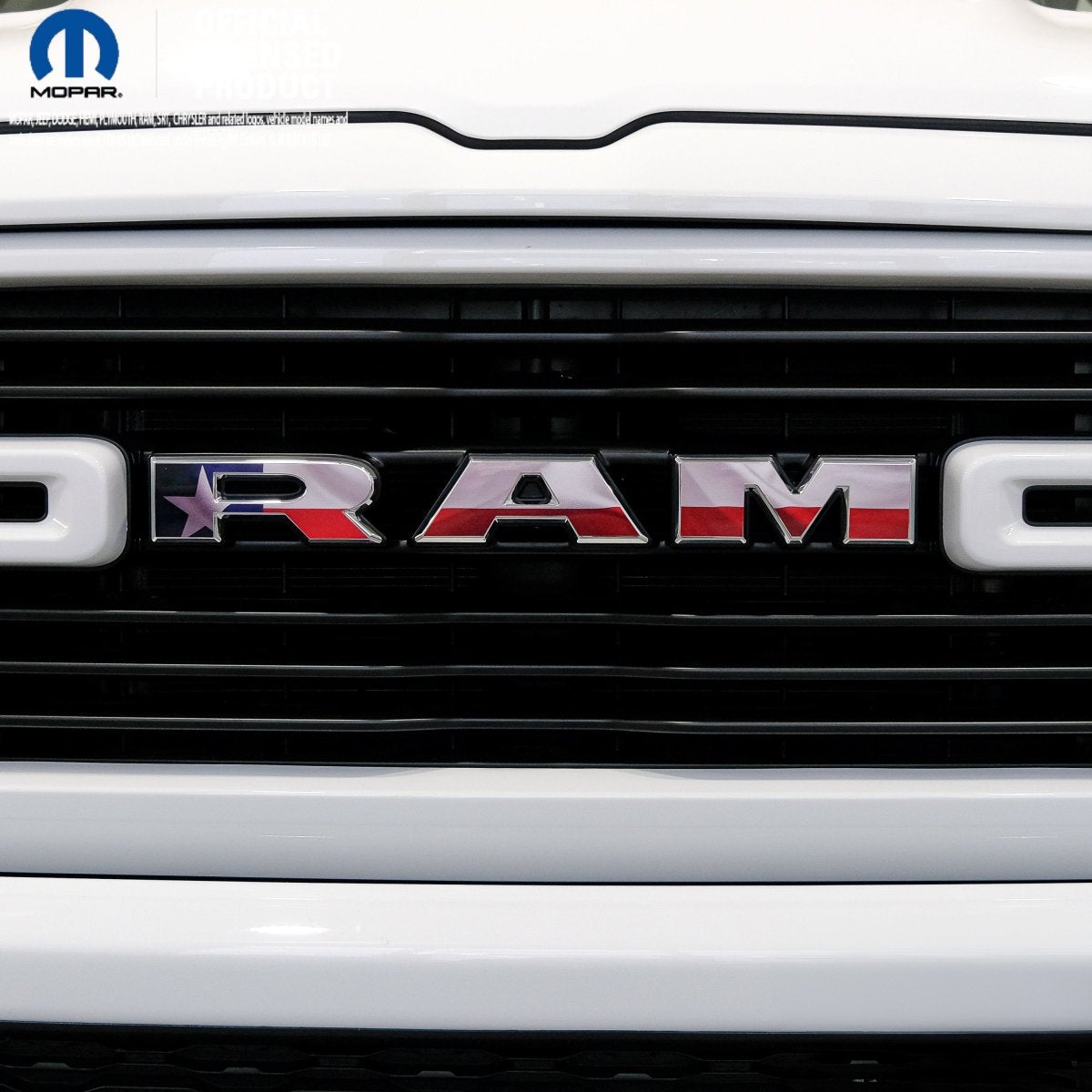 RAM Grill Emblem Overlay Decals TEXAS FLAG Fits 2009 - 2026 1500 - 5500 - Tiny Wrapz