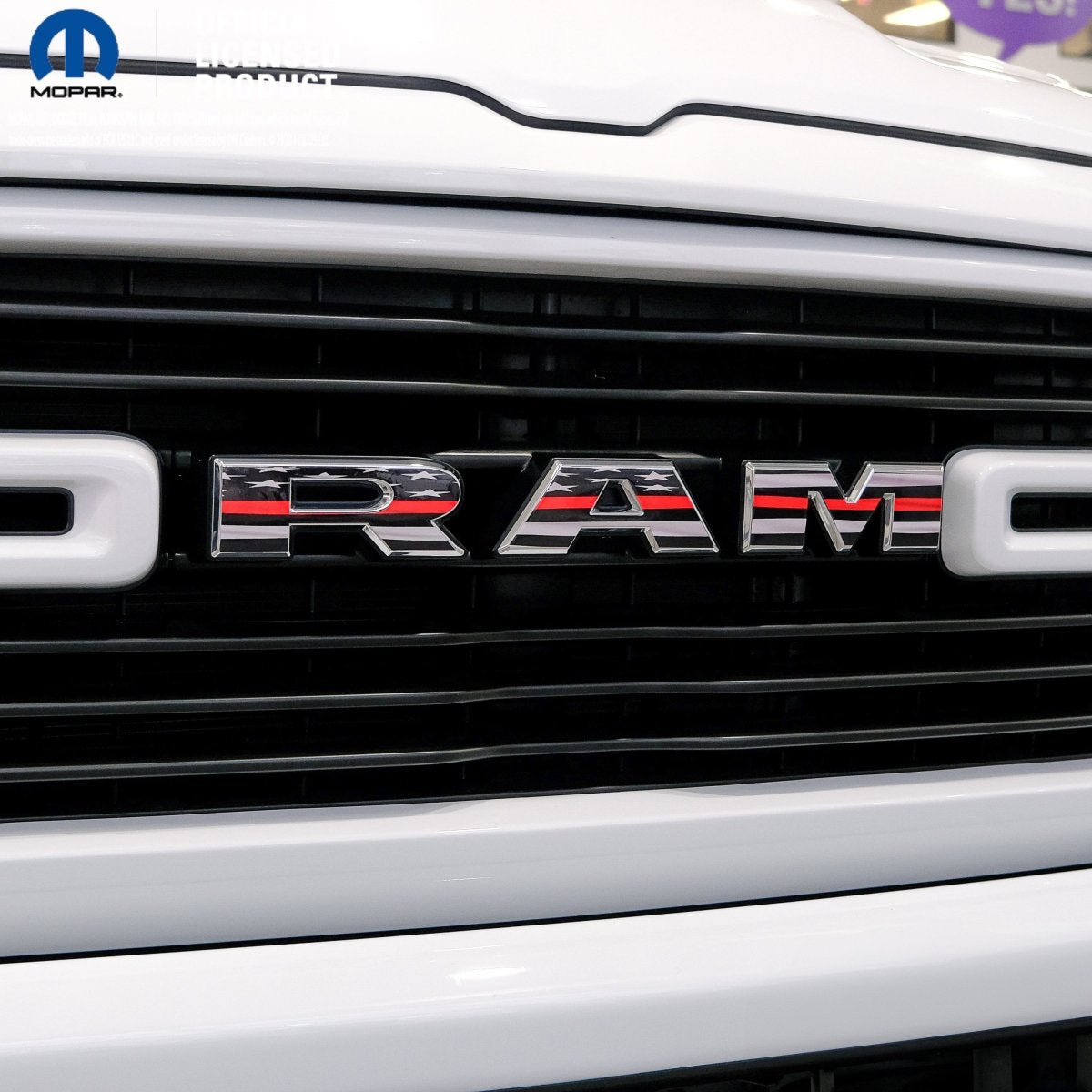 RAM Grill Emblem Overlay Decals THIN RED LINE FLAG Fits 2009 - 2026 1500 - 5500 - Tiny Wrapz
