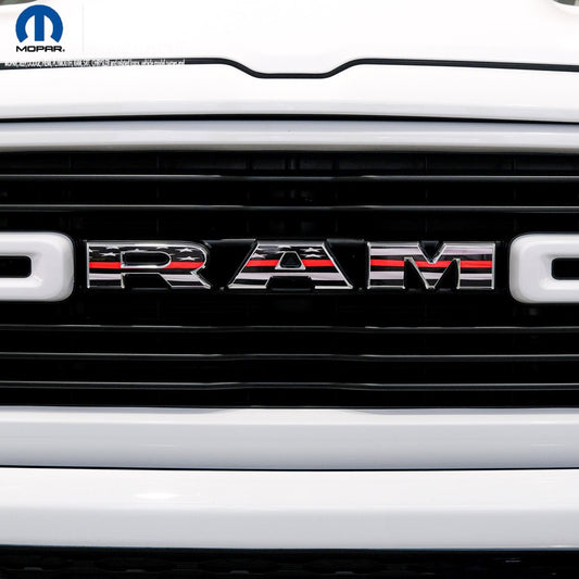 RAM Grill Emblem Overlay Decals THIN RED LINE FLAG Fits 2009 - 2026 1500 - 5500 - Tiny Wrapz