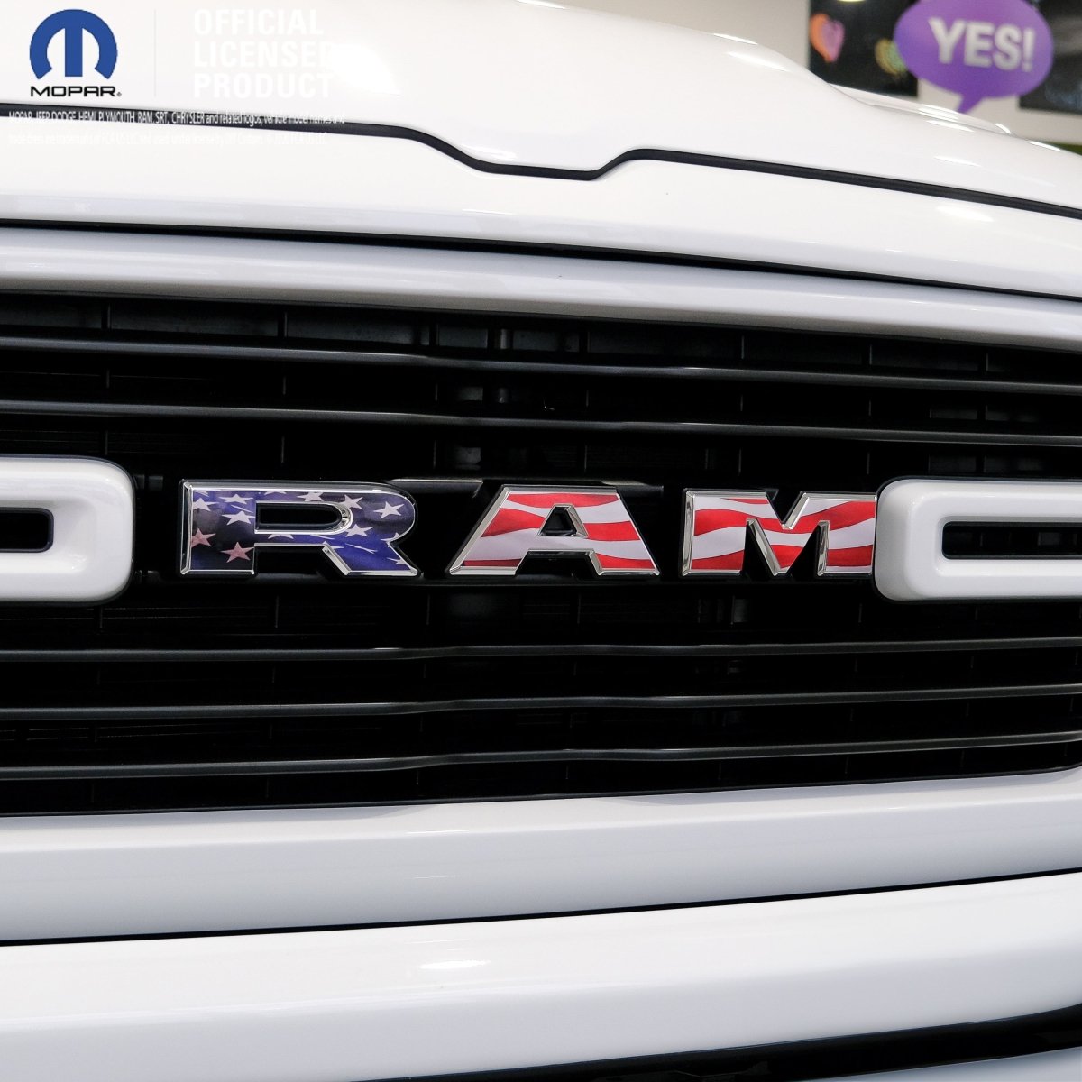 RAM Grill Emblem Overlay Decals WAVING AMERICAN FLAG Fits 2009-2026 1500-5500 - Tiny Wrapz