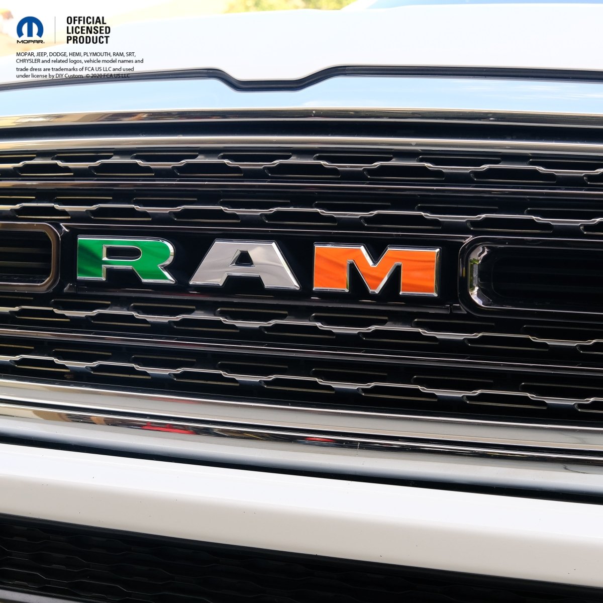 RAM Grill Emblem Overlay Decals WAVING IRELAND IRISH FLAG Fits 2009 - 2026 1500 - 5500 - Tiny Wrapz