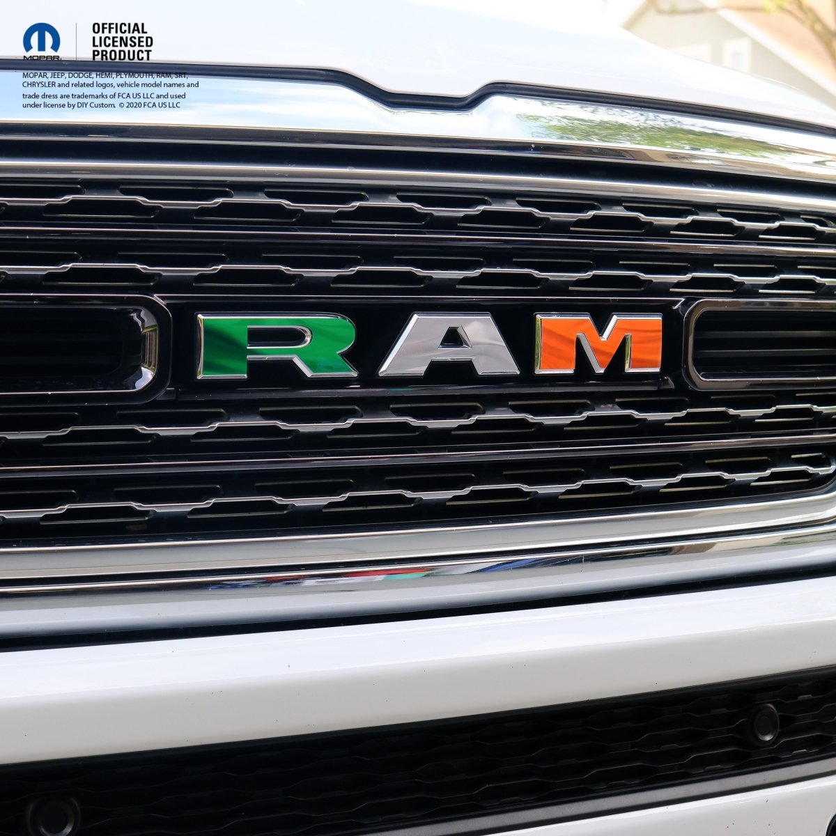 RAM Grill Emblem Overlay Decals WAVING IRELAND IRISH FLAG Fits 2009 - 2026 1500 - 5500 - Tiny Wrapz